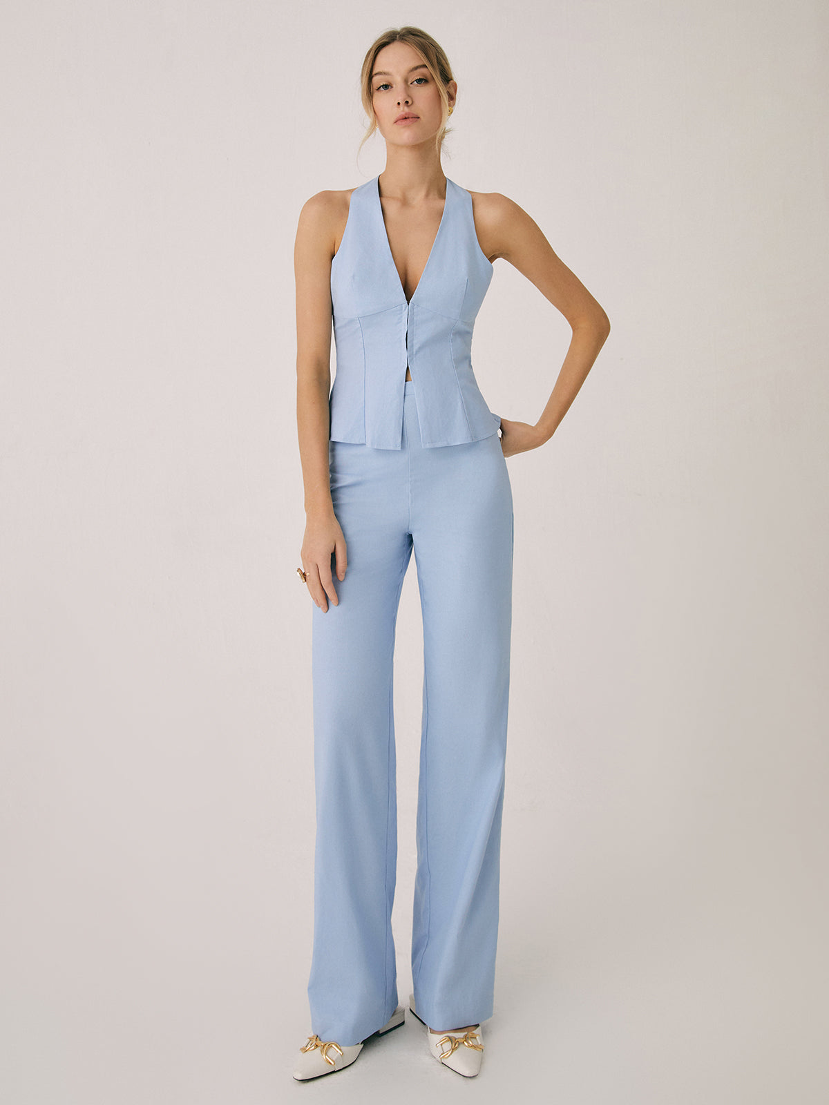 Katoen & linnen blazer met broek