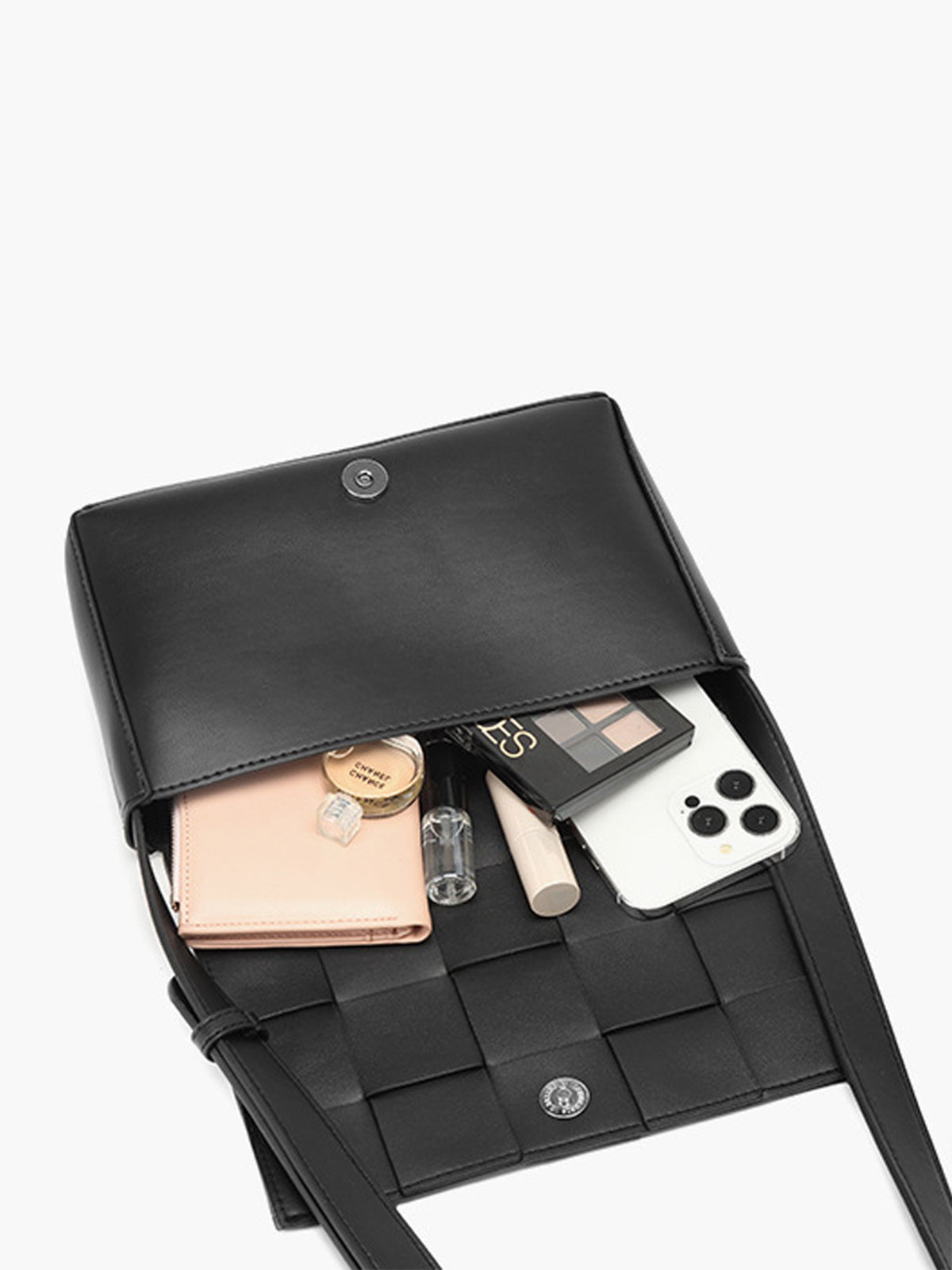 Zwart geweven crossbody tas