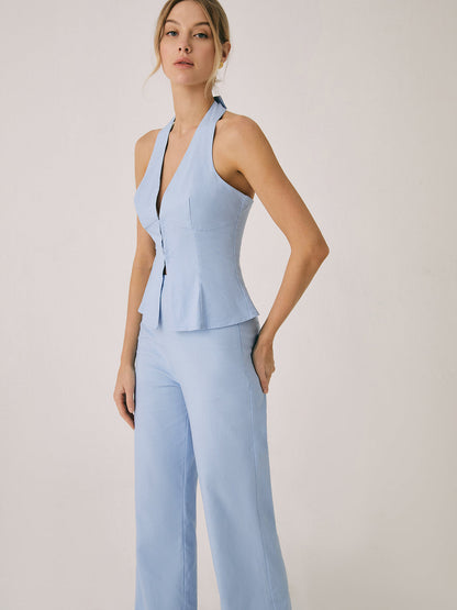 Katoen & linnen blazer met broek