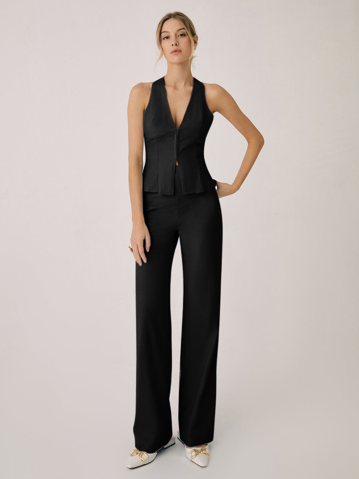 Katoen & linnen blazer met broek