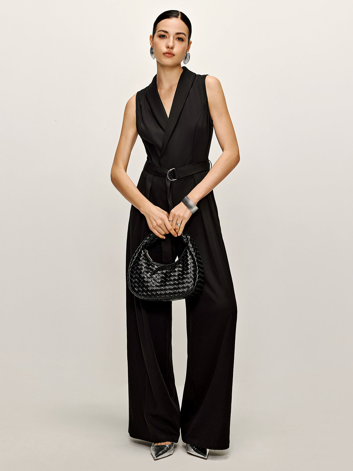Effen mouwloos jumpsuit met riem