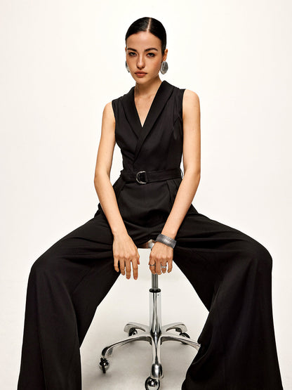 Effen mouwloos jumpsuit met riem