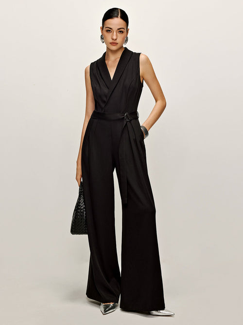 Effen mouwloos jumpsuit met riem