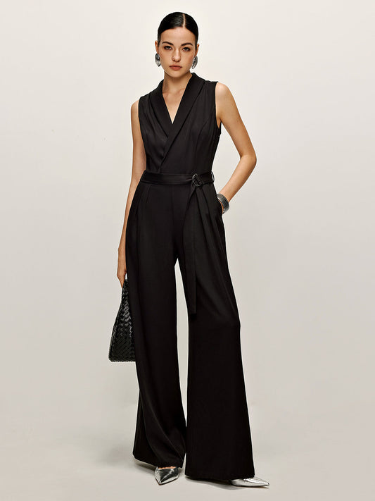 Effen mouwloos jumpsuit met riem