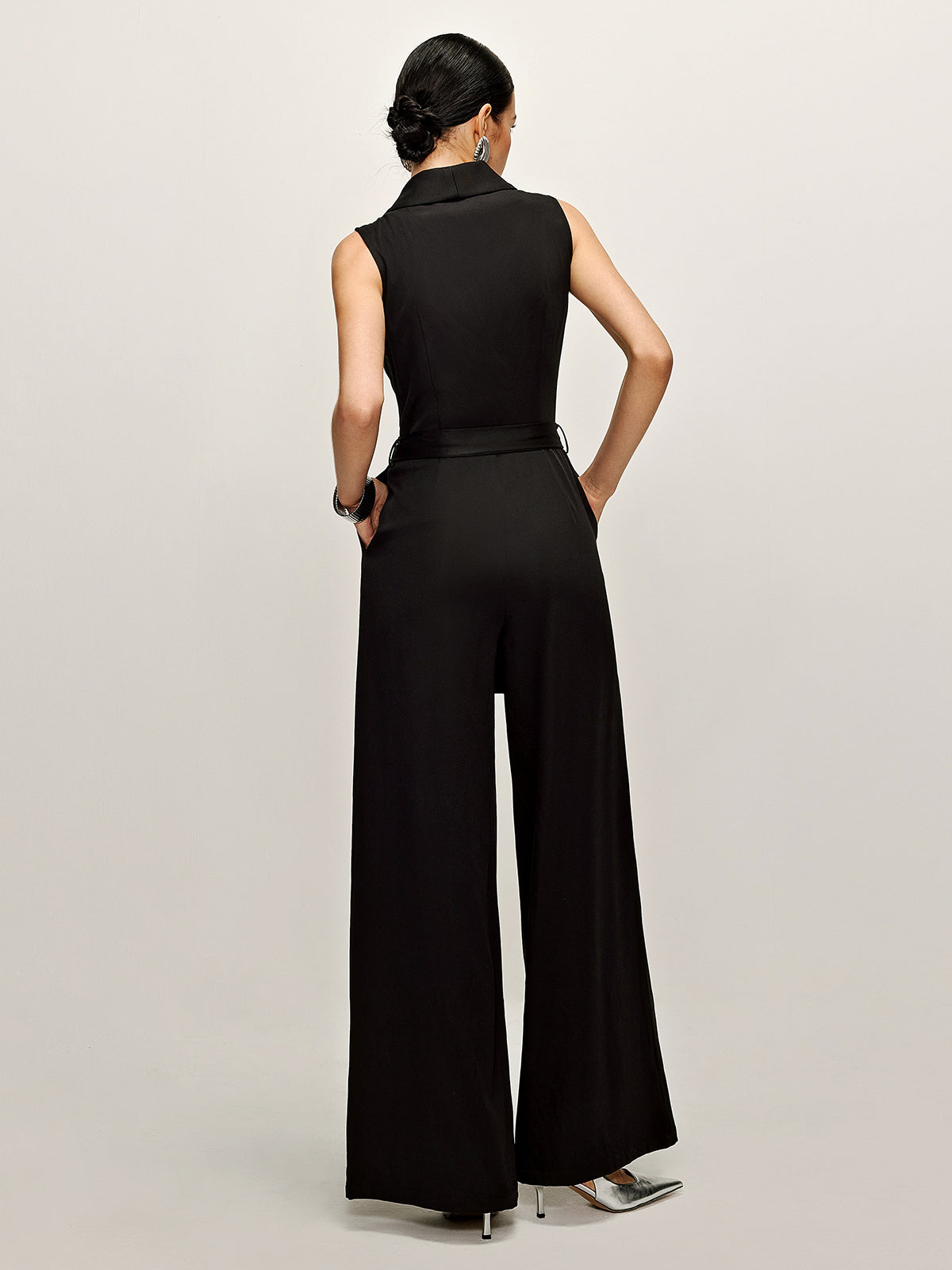 Effen mouwloos jumpsuit met riem