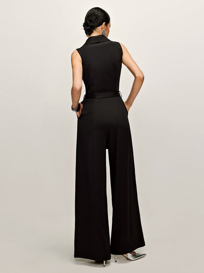Effen mouwloos jumpsuit met riem