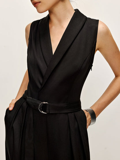 Effen mouwloos jumpsuit met riem