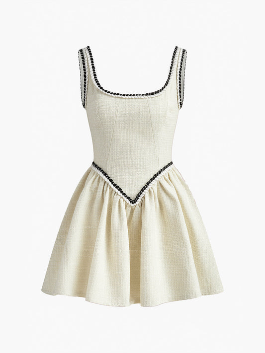Tweed geplooide jurk met bandjes