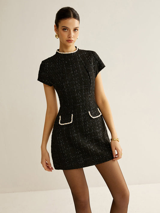 Elegante Tweed Jurk met Korte Mouwen